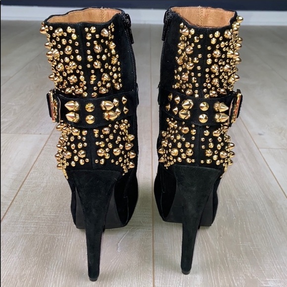 JEFFREY CAMPBELL Black Suede Gold Studded Booties - Picture 9 of 11